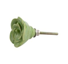 Pea Green Crackle Rose Medium Ceramic Drawer Knob